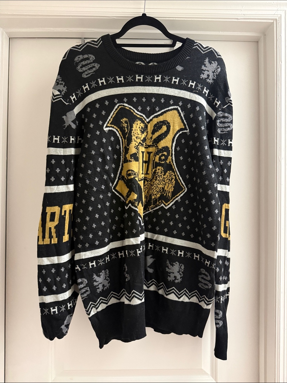 Hufflepuff-Inspired Black and Gold Crewneck Sweater